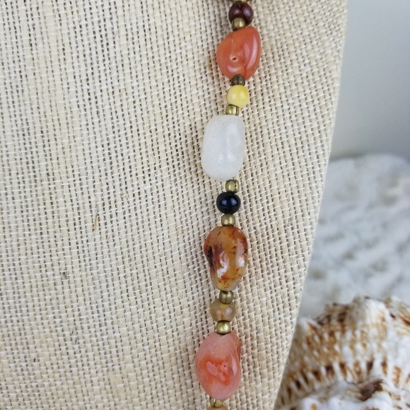 Vintage Semi Pecious Polished Stone Necklace Long w/clasp 70s - Picture 2 of 4